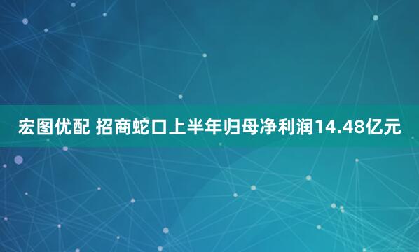 宏图优配 招商蛇口上半年归母净利润14.48亿元